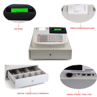 Registro de caja portátil blanco con impresora de 58 mm incorporada y software de caja